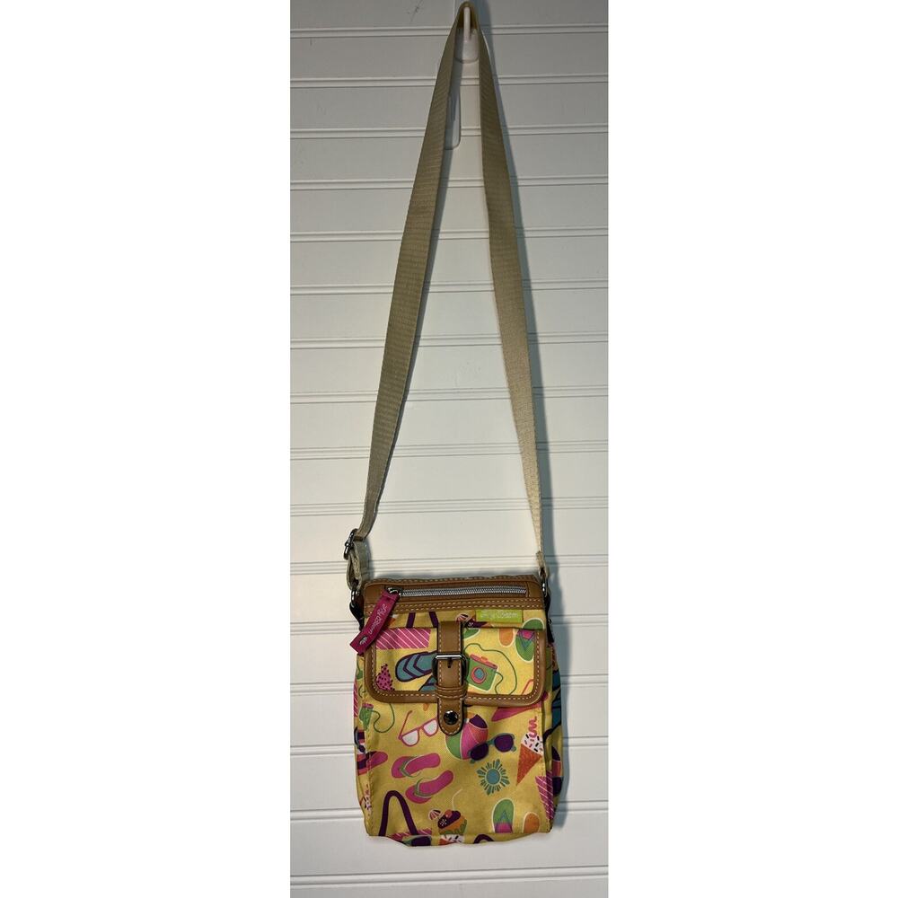 Lily Bloom Crossbody Purse Yellow Beach Days print Adjustable Recycled Pockets